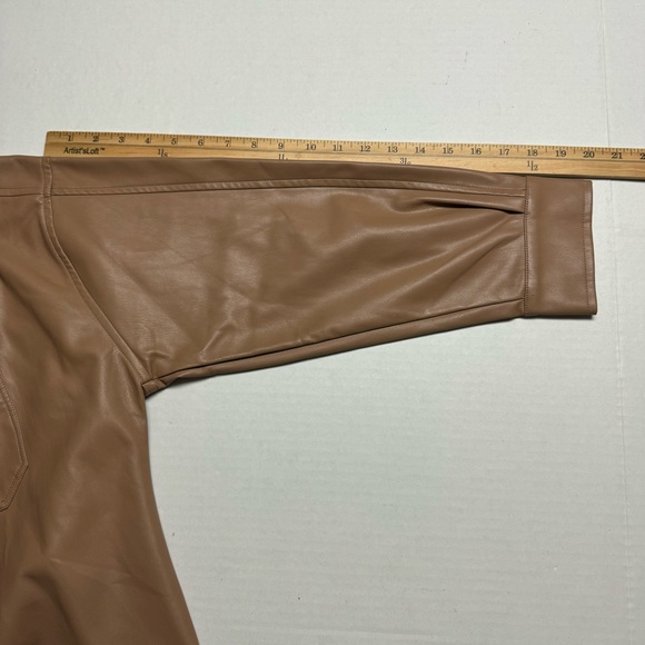 Aaron & Amber Faux Leather Shacket (Shirt Jacket) In Camel Brown Size: Large - Picture 10 of 13